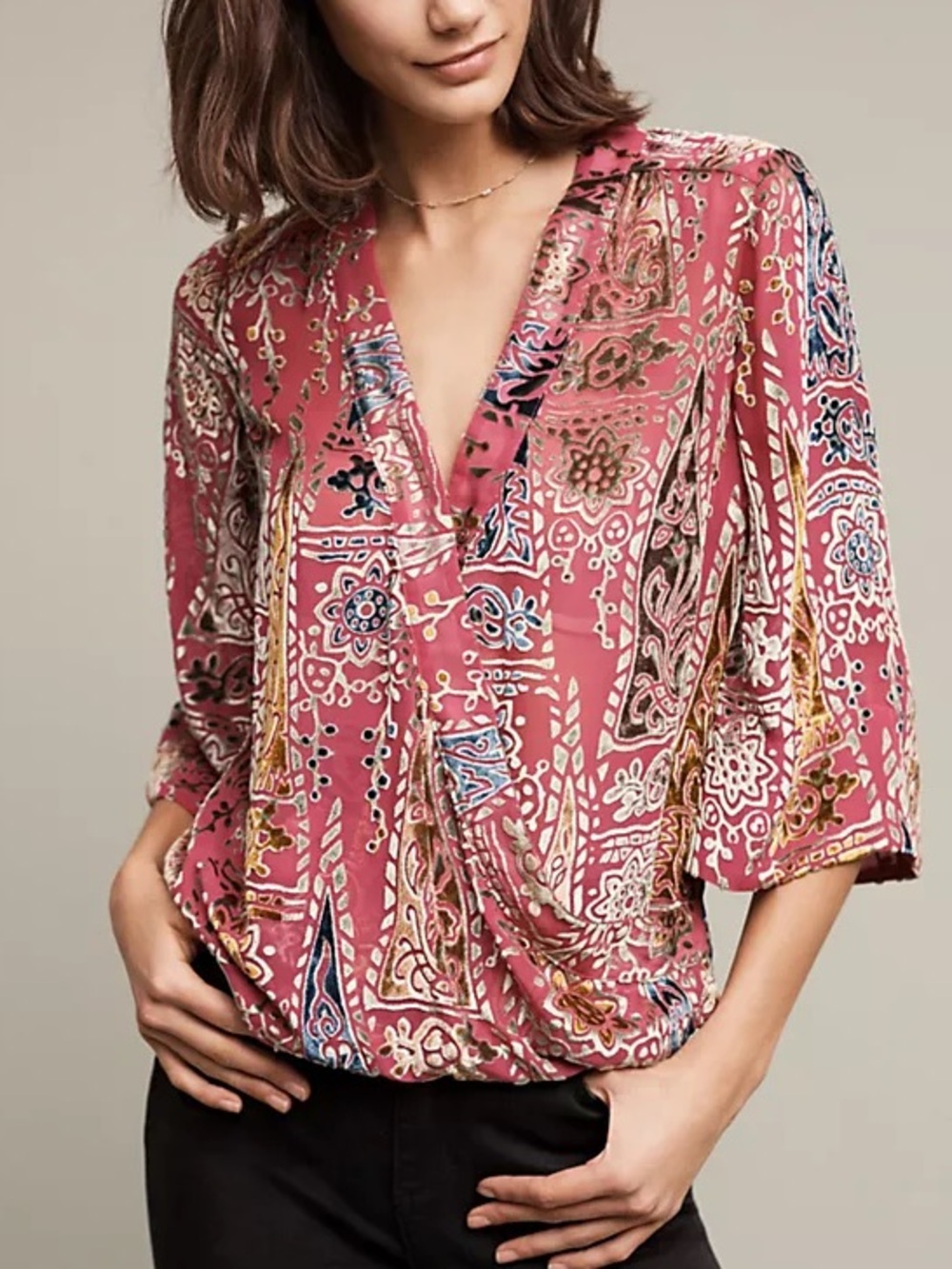 319. Anthropologie Japonica Wrap Blouse Silk Blend